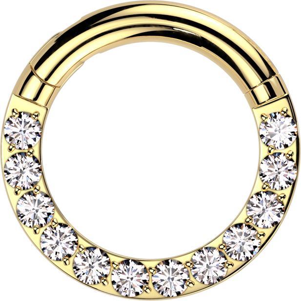 Produktbild Star Piercing Segmentring klappbar vergoldet front Kristalle silber (ohne Messing, Titan G23)