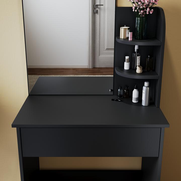 Produktbild SONNI Kleiner Schminktisch mit Licht und Spiegel, Schlafzimmer-Schminktisch mit Schubladen, einstell (70 x 40 x 70 cm)