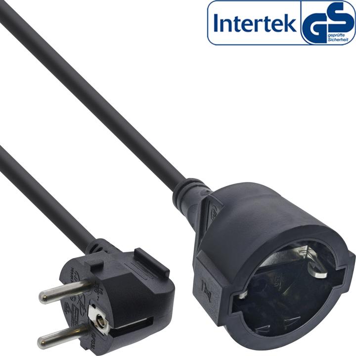 Actual product image InLine Power extension earth contact plug angled / socket, black, 15m (15 m)