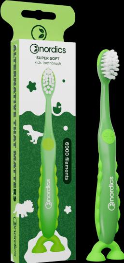 Immagine prodotto Nordics Spazzolino per bambini 6900 Super Soft Verde Dinosauro (Morbido, 1 x)