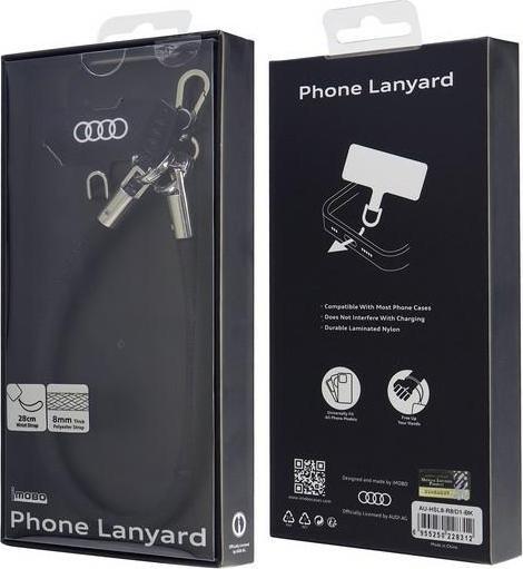 Audi uniwersalna smycz do telefonu 28cm 8mm czarny/black AU-HSL8-R8/D1-BK