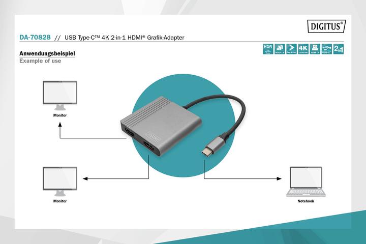Produktbild Digitus USB Type-C 4K 2in1 HDMI Grafik-Adapter (USB Typ-C, 6 cm)