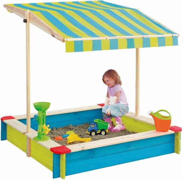 Actual product image Beluga Wooden sandpit - with roof - blue/yellow