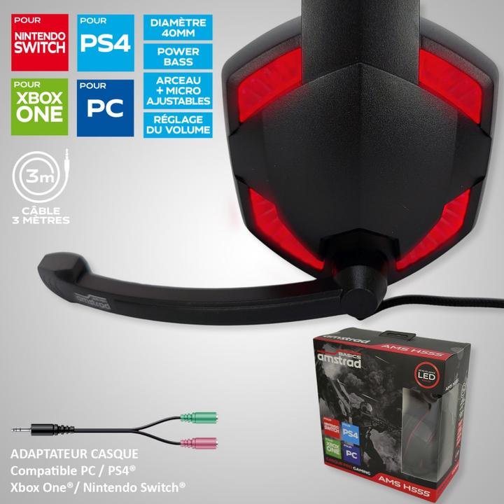Produktbild Amstrad Gaming Headset 40mm Power Bass Schwarz / Rot (Kabelgebunden)