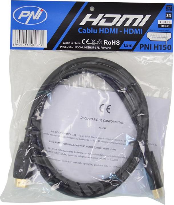 Actual product image PNI HDMI H150 High-Speed 1.4 V cable, male-male, Ethernet, gold-plated, 1.5 m (1.50 m, HDMI)