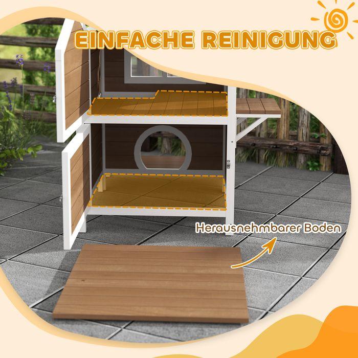 Produktbild Swisshandel24 Katzenhaus aus Holz Katzenhöhle mit Fenster, Balkon für Indoor, Outdoor Braun (Katze)