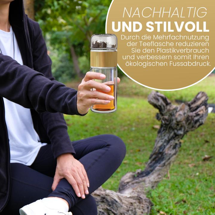 Actual product image Gewürzladen Näfels Rotatable tea bottle made of heat-resistant glass with tea filter - to go (0.24 l)