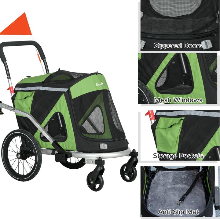 Image du produit PawHut Hundeanhänger Oxfordstoff, Aluminium Grün