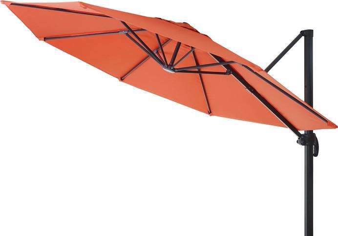 Produktbild Swisshandel24 Gastronomie-Ampelschirm, Sonnenschirm, rund Ø 3m Polyester Alu/Stahl 23kg, terrakotta mit Ständer - (3 m)
