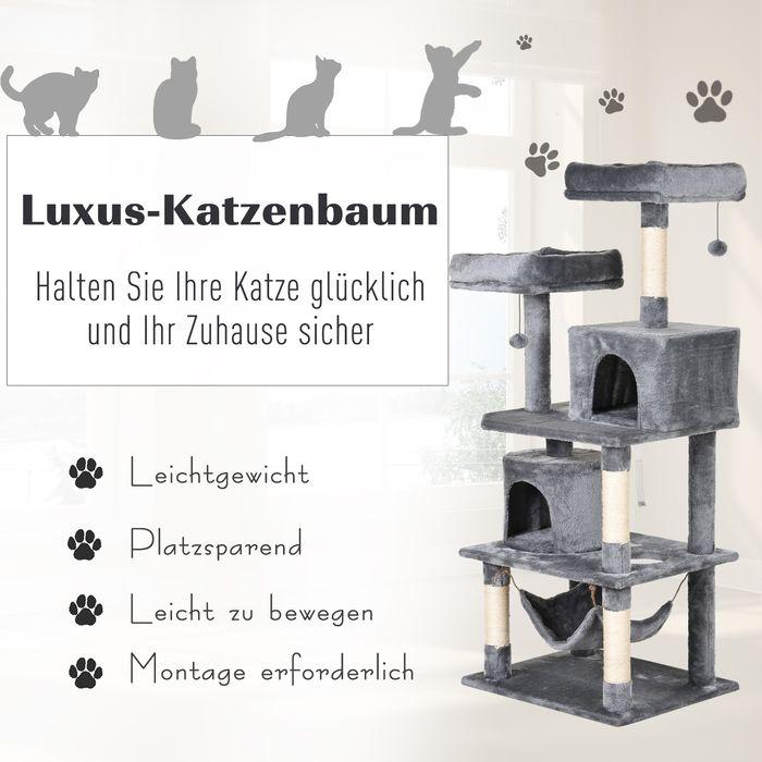 Actual product image Swisshandel24 Scratching tree Climbing tree Cat furniture Cat cave with sisal posts, 60 x 50 x 145 cm (145 cm, Grey)