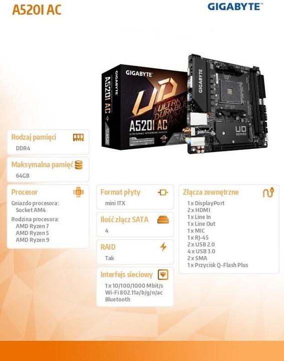 Produktbild Gigabyte MB A520I (AM4, AMD A520, Mini-ITX)