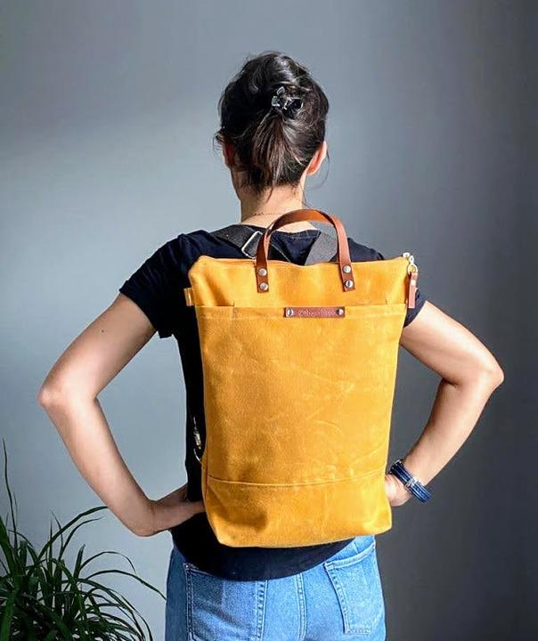 Actual product image Only-Bags.Store Waxed canvas backpack - mustard yellow, convertible backpack, nappy backpack, A3, backpacks - mellow