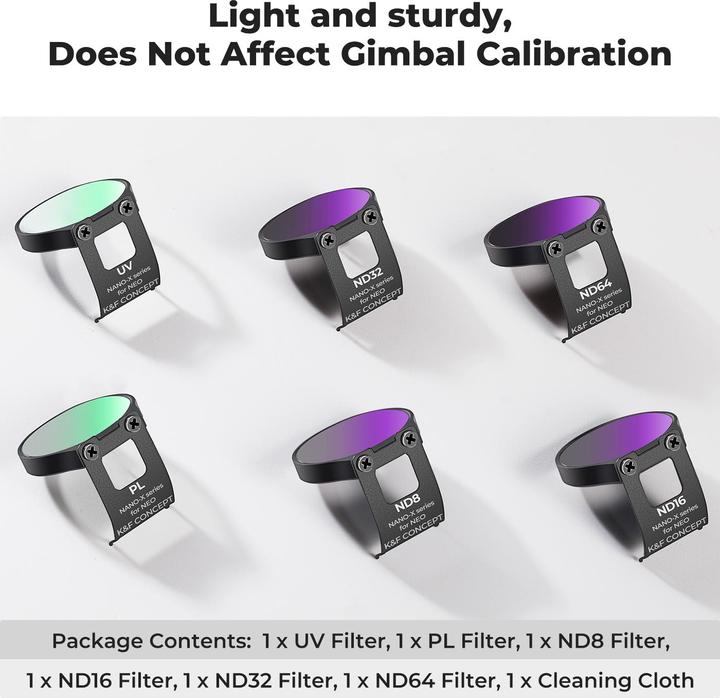 Produktbild K&F Concept 6pcs Filter Kits, UV+CPL+ND8+ND16+ND32+ND64, HD, Anti-Reflection Green Coating, Waterproof and Scrat