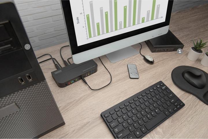 Produktbild Digitus KVM-Switch, 2-Port, 4K60Hz, 2 x DP in, 1 x DP/HDMI out