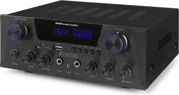 Karaoke versterker met Bluetooth - Fenton AV430B - 600W - 2 microfooningangen met echo - mp3 speler (Verstärker)