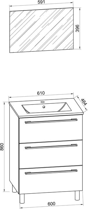 Image du produit VCM Meuble vasque 3 pièces Meuble vasque Badinos 2 tiroirs Armoire de toilette