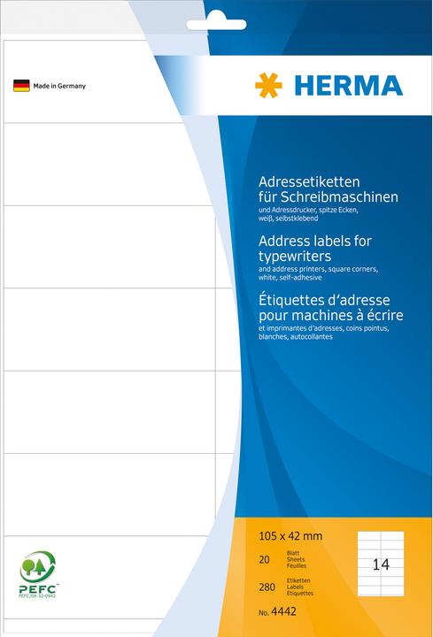 HERMA Adressetiketten für Schreibmaschinen A4