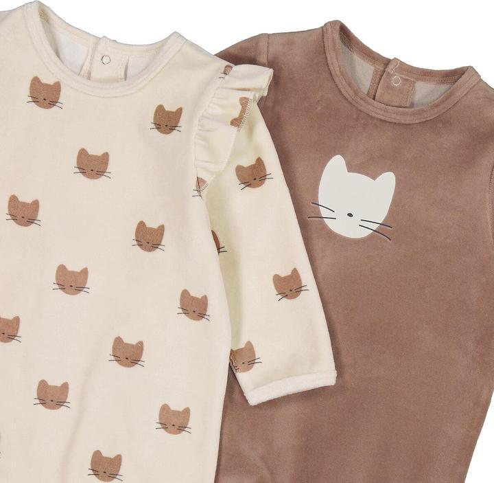 Produktbild La Redoute Collections 2er-Pack Samt-Strampler mit Katzenmotiv (74)