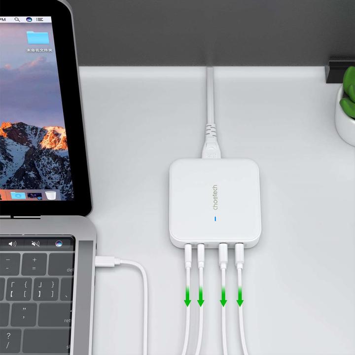 Produktbild Choetech PD8008 100W GaN-Schnellladegerät 2x USB-A / 2x USB-C - Weiss (100 W)