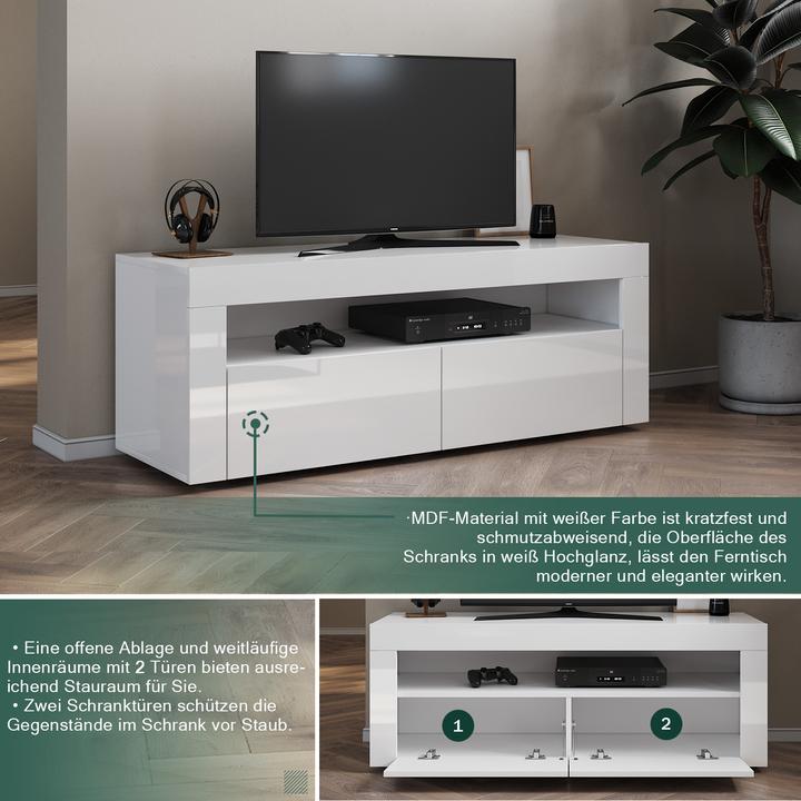 Produktbild SONNI TV-Aufsatzschrank mit LED-Beleuchtung (konfigurierbar in 12 Farben), 120 x 40 cm, weisser Hochg (120 x 40 x 45 cm)