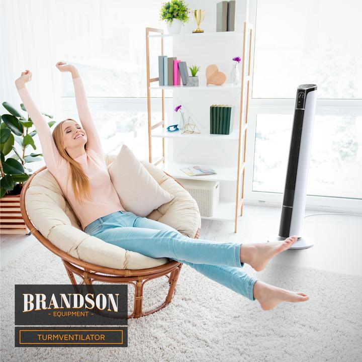 Produktbild Brandson Turmventilator, Fernbedienung, 10° neigbar, Oszillation, 4 Modi, Standventilator 108cm, weiss (52 dB)