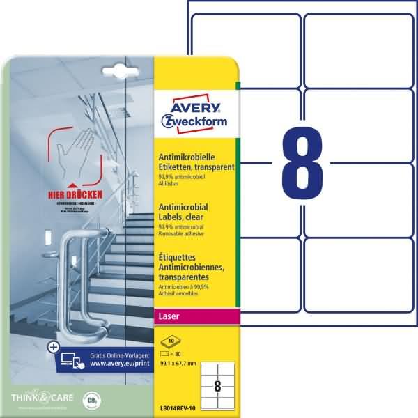 Produktbild Avery Antimikrobielle Etiketten, ablösbar, transparent