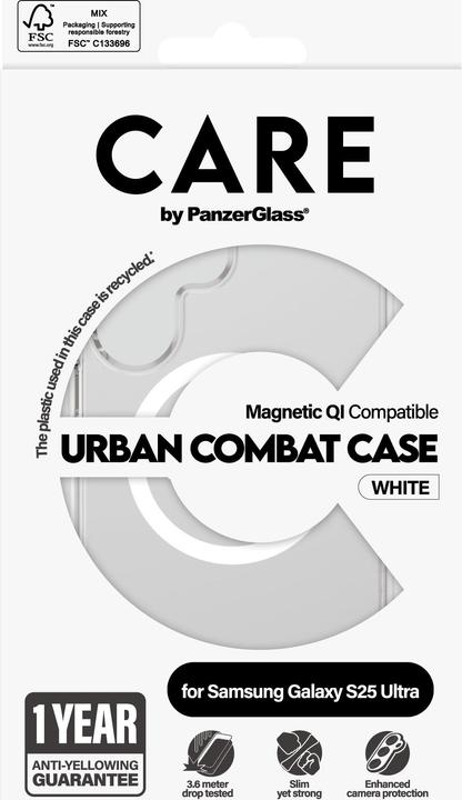 Actual product image PanzerGlass CARE by ® Flagship Case Transparent Urban Combat w. White Qi Compatible Samsung Galaxy S (Samsung Galaxy S25 Ultra)