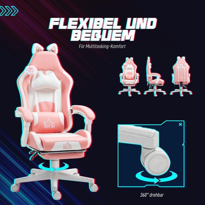 Image du produit Swisshandel24 Gaming Stuhl Ergonomischer Gamer Stuhl mit Lendenwirbelstütze, Fussstütze Rosa