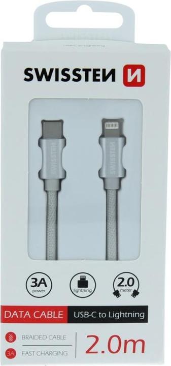 Actual product image Swissten Textile Universal Quick Charge 3.1 USB-C to Lightning Data and Charging Cable 2m (2 m)