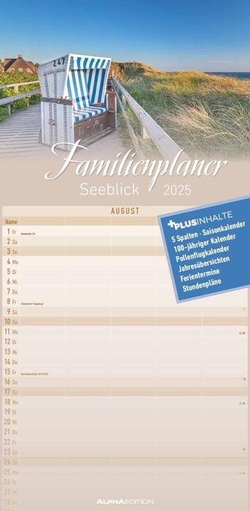 Produktbild Alpha Edition Familienplaner Seeblick 2025 Familienkalender 22x45cm, Kalender mit 5 Spalten (22 x 45 cm, Harter Einband, Deutsch)