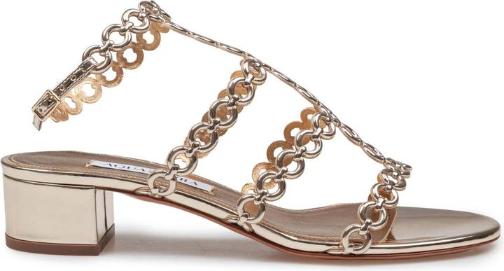 Aquazzura Aquazzurra infinity chain ​​35 sandal in mirrored leather, gold color (35)