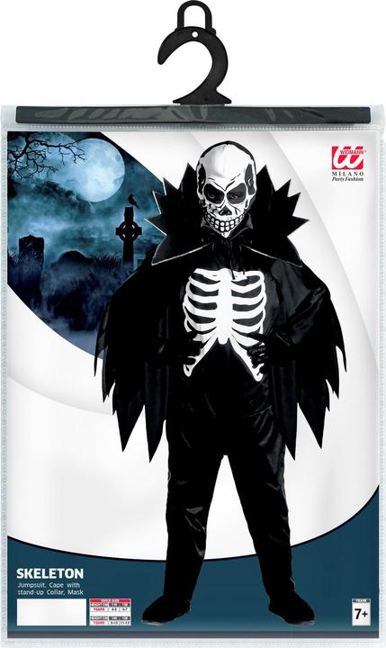 Produktbild Widmann Scary Skeleton Kinderkostüm: Anzug, Maske, Mantel mit Kragen (158)