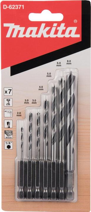 Makita Houtboren set 7 stuks 1/4 inch (6 mm, 3 mm, 5 mm, 8 mm, 2 mm, 4 mm)