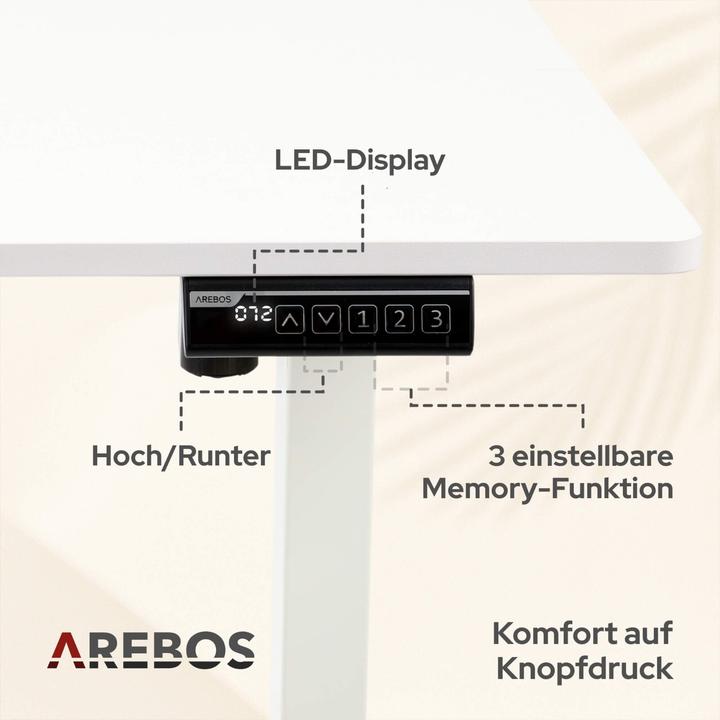 Produktbild Arebos Höhenverstellbarer Schreibtisch (120 x 60 x 72 cm)