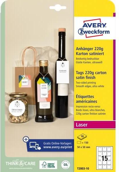 Image du produit Avery Zweckform étiquettes, carton, 220 g/qm, 50 x 50 mm, blanc satiné, bords parfaitement lisses