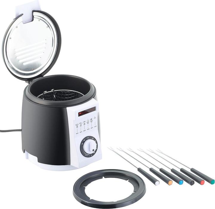 Actual product image Rosenstein & Söhne Compact tabletop deep fryer with fondue set