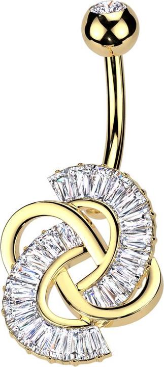 Actual product image Star Piercing Banana gold-plated with ball gold-plated crystal silver and knotted crystals silver (Brass, Surgical steel 316L)