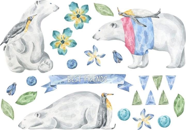Image du produit Trenddeko Ensemble des meilleurs amis de l'aquarelle - Ours polaire et pingouin (100 x 70 cm)
