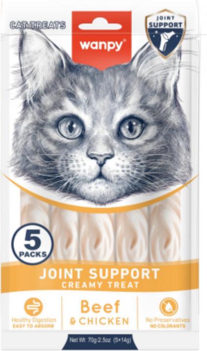 Produktbild Wanpy - Cat Functional Creamy Lickable Treat Joint Support Beef & Chicken 70g (5x14g) - 70g (5 (Adult, 5 Stk., 70 g)