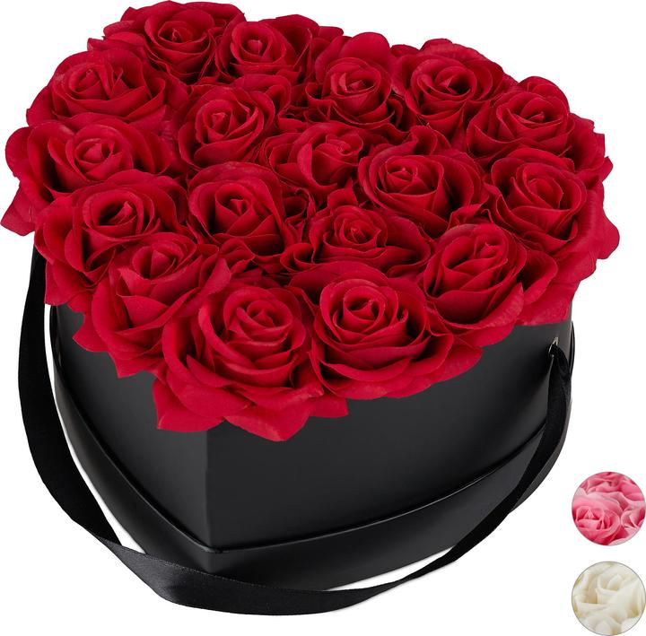 Relaxdays Black Heart Box with 18 Faux Roses (13 cm)
