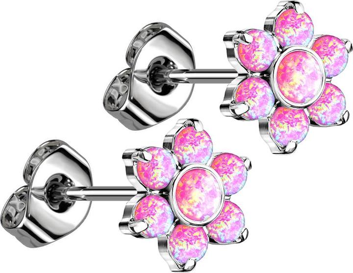 Image du produit Star Piercing Threadless clou d'oreille argent fleur opale rose (sans laiton, Titane G23)
