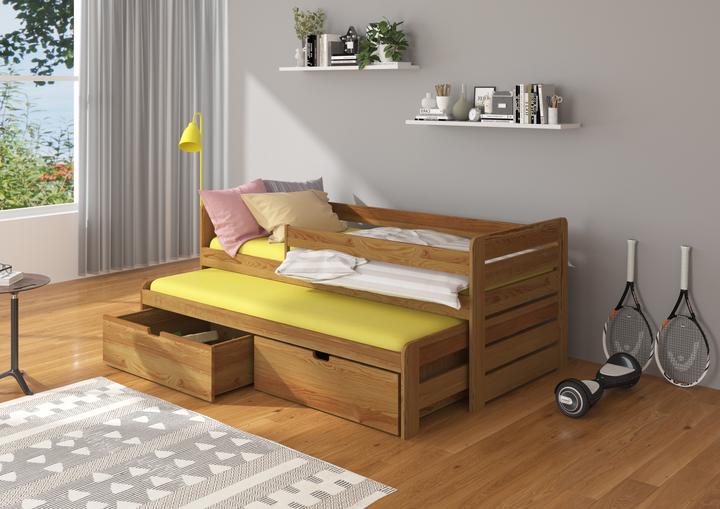 Produktbild ADRK Furniture Doppelbett mit Geländer und Matratzen TOMI 200x90 (200 x 90 cm)
