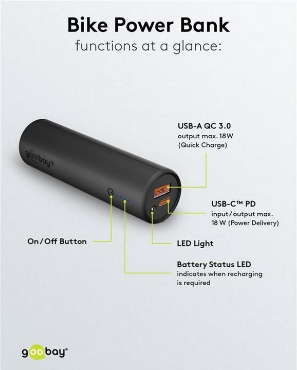 Productafbeelding Goobay Fiets Powerbank (5000 mAh, 18.50 W, 18.50 Wh)