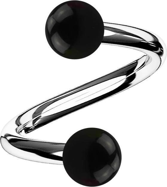 Produktbild Star Piercing Micro Spirale silber mit zwei Kugeln schwarz (Acryl, ohne Messing, Chirurgenstahl 316L)