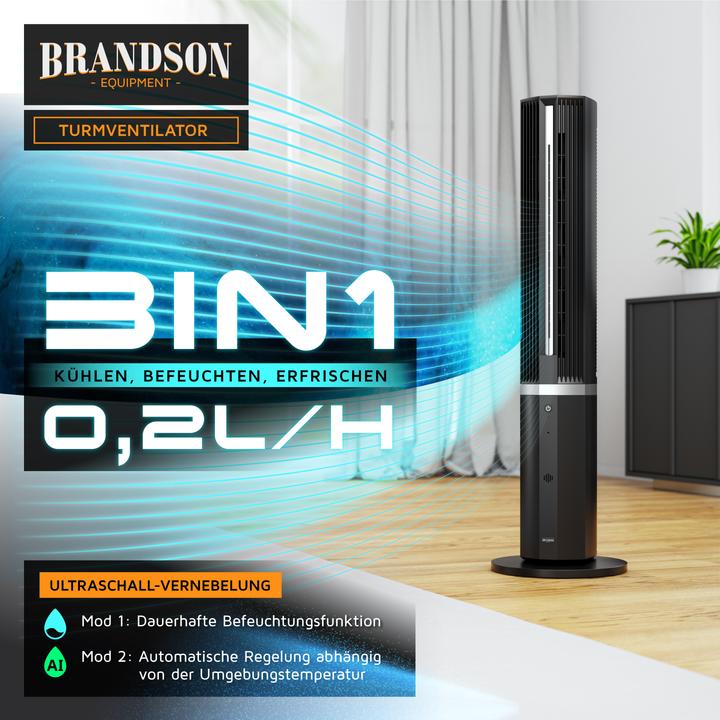 Produktbild Brandson Turmventilator mit Wasserkühlung, Luftkühler, Eco DC-Motor 55W, Timer, Oszillation, leiser Lüfter (53.50 dB)