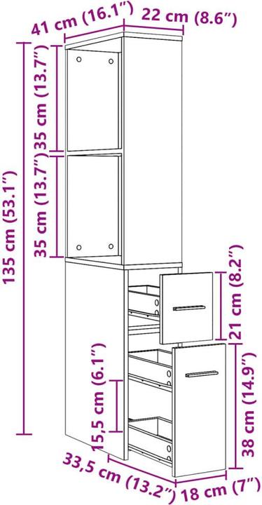 Immagine prodotto VidaXL Mobile bagno stretto con rotelle (22 x 41 x 135 cm)