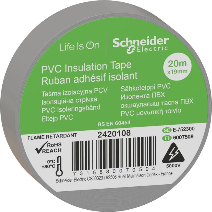Schneider Electric PVC Isoleringsbånd 19MM X 20M Grå- I pose pour DIY (19 mm)