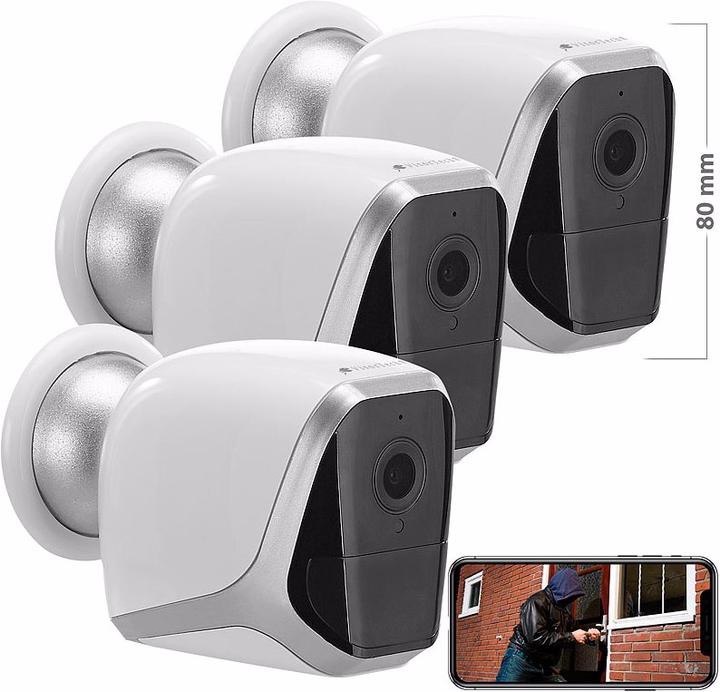 Produktbild VisorTech 3er-Set 2K-WLAN-IP-Kamera mit Akku