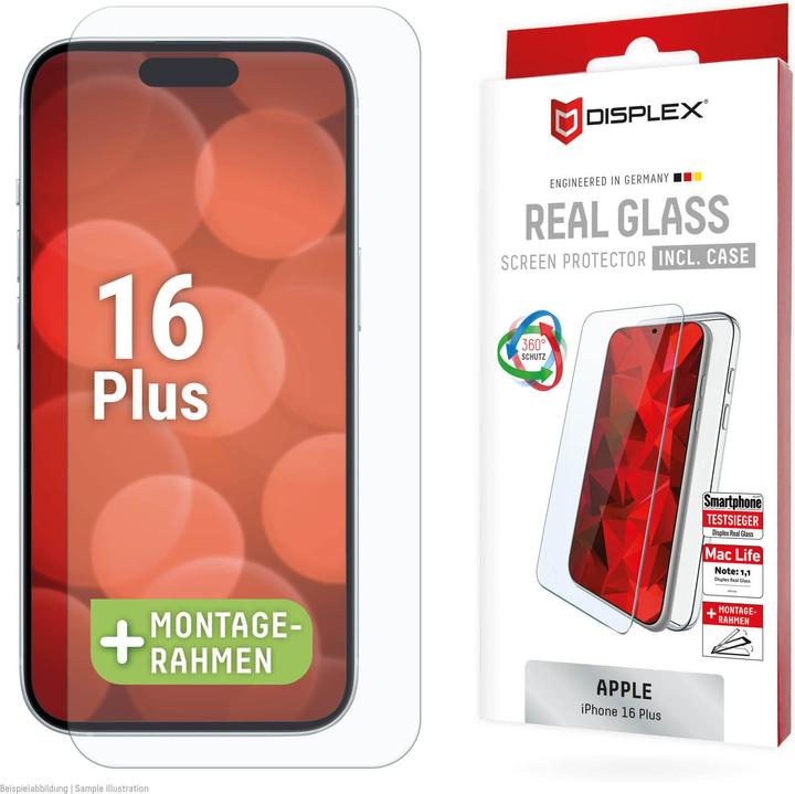 Actual product image Displex Real Glass, 2D Panzerglas + Handyhülle (1 Piece, Apple iPhone 16 Plus)