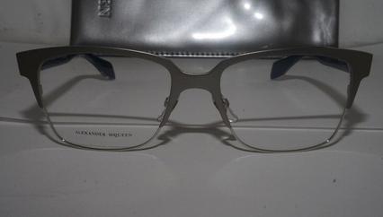 Actual product image Alexander McQueen RX Glasses New Matte Silver Blue AMQ 4257 8SN 53 17 140